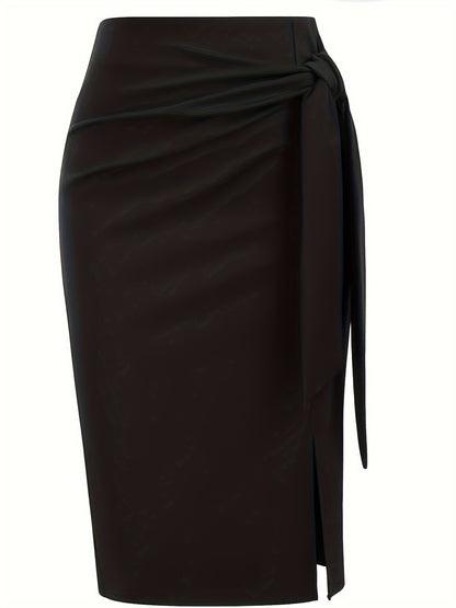 Jupe crayon élégante femme nouée à la taille, fente latérale, style bureau ou soirée