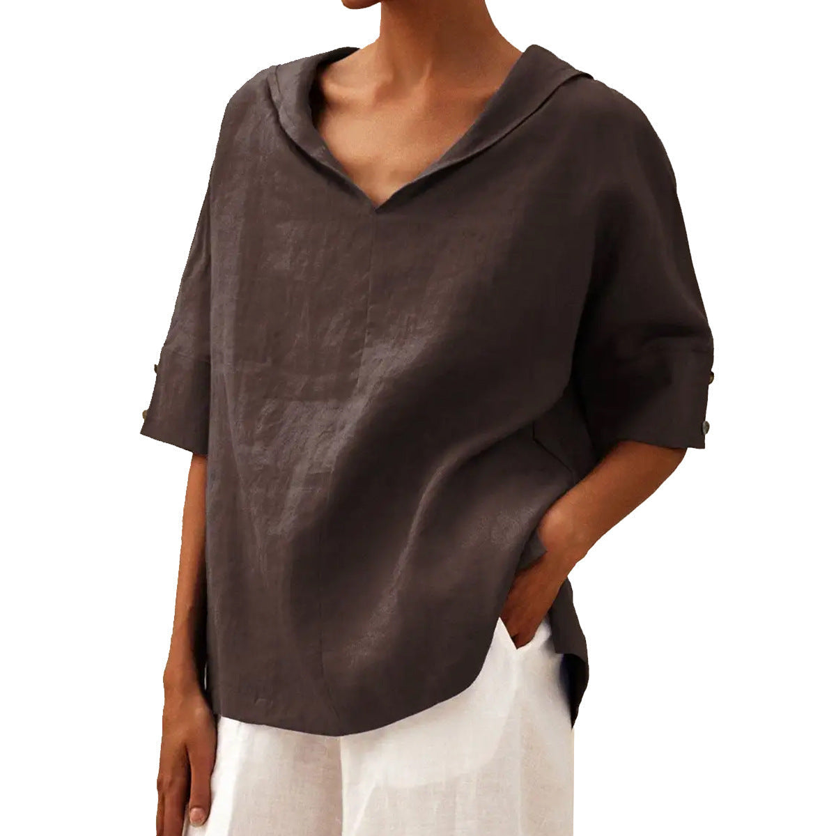 Melissa – Chemise loose en coton et lin de couleur unie