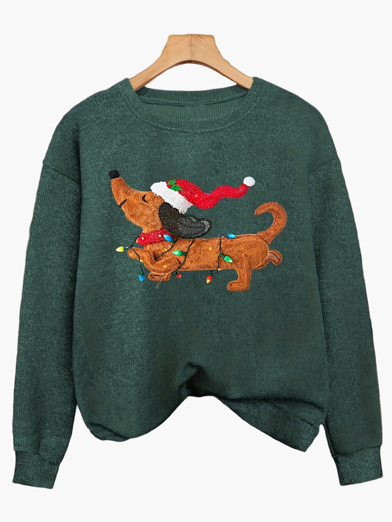 Pull-over de Noël décontracté pour femme avec chien et guirlande lumineuse, style festif