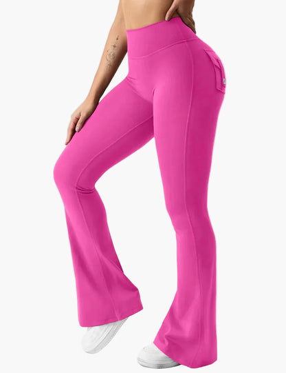 Legging cargo de fitness femme coupe évasée push-up taille haute pour sport et loisirs