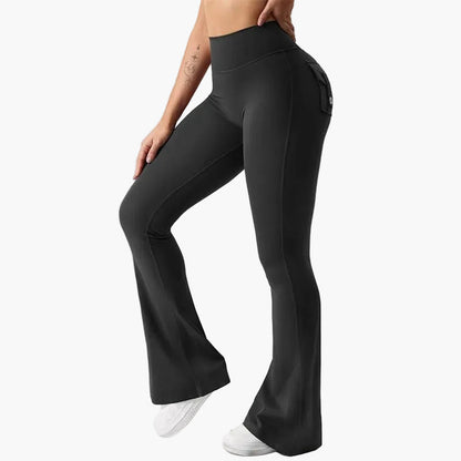Legging cargo de fitness femme coupe évasée push-up taille haute pour sport et loisirs