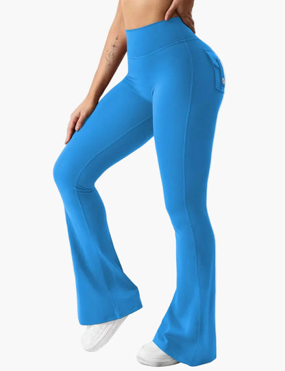 Legging cargo de fitness femme coupe évasée push-up taille haute pour sport et loisirs