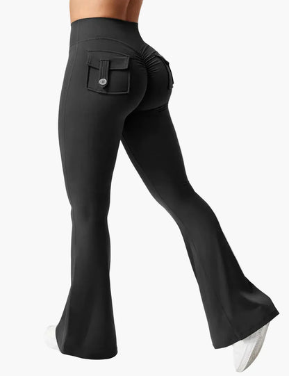 Legging cargo de fitness femme coupe évasée push-up taille haute pour sport et loisirs
