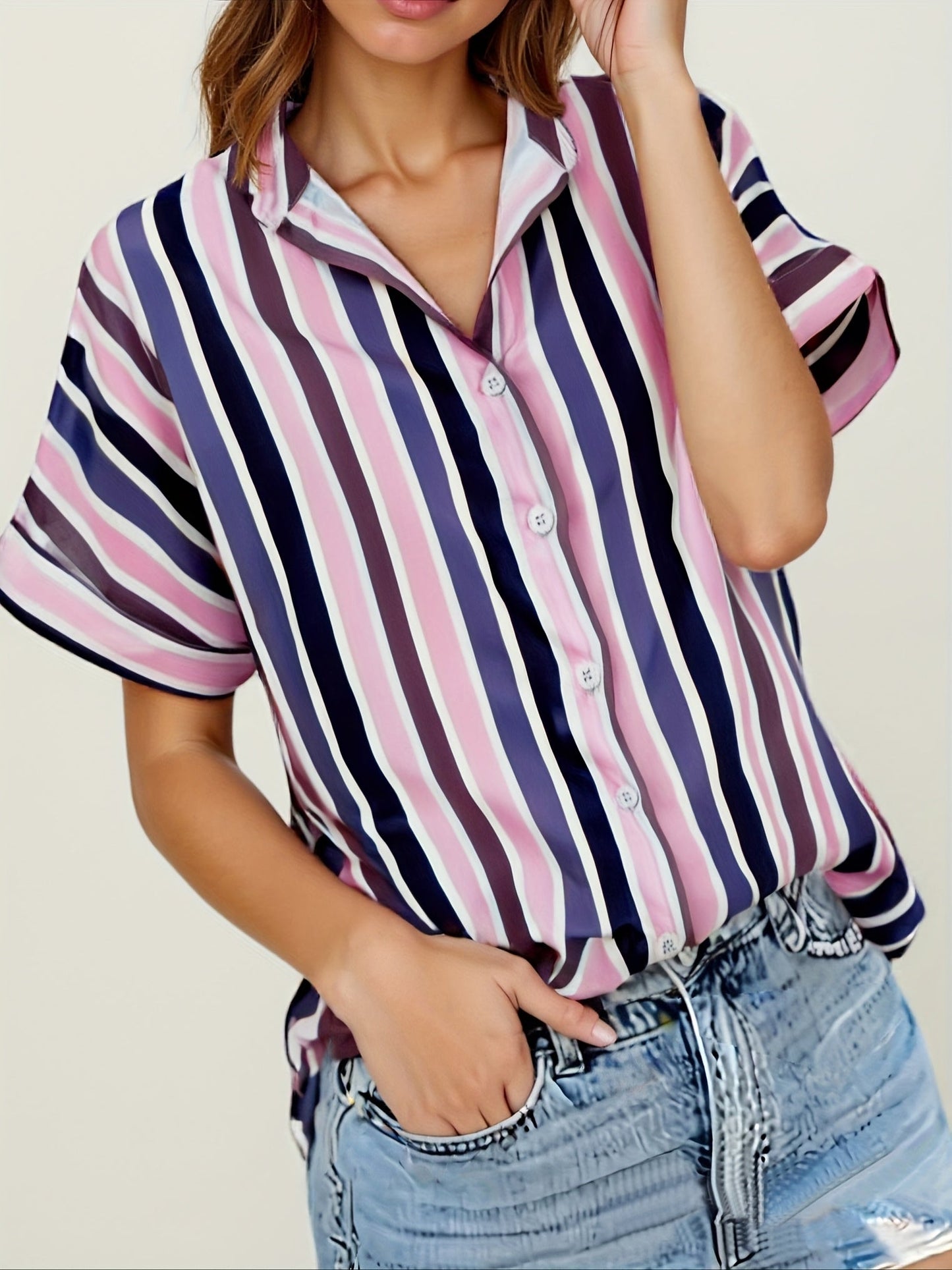 Camicia ampia a righe stile casual da donna - Moda estiva elegante