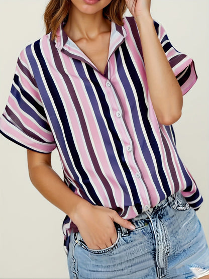 Camicia ampia a righe stile casual da donna - Moda estiva elegante