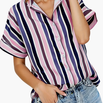 Camicia ampia a righe stile casual da donna - Moda estiva elegante