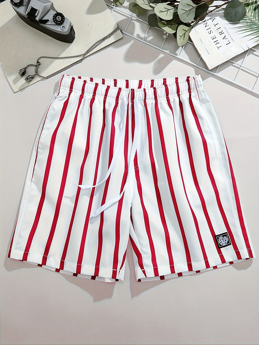 Short de bain homme à rayures rouges style décontracté pour l'été