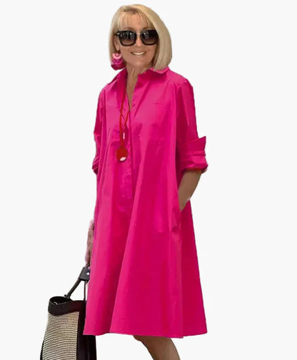 Vestito camicia ampio elegante per donna, stile casual raffinato, ideale per tutti i giorni