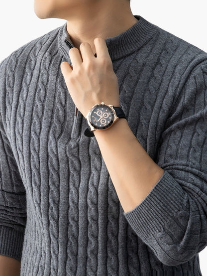 Pull à Col Montant Zippé Homme Style Casual Motif Torsadé pour Automne Hiver