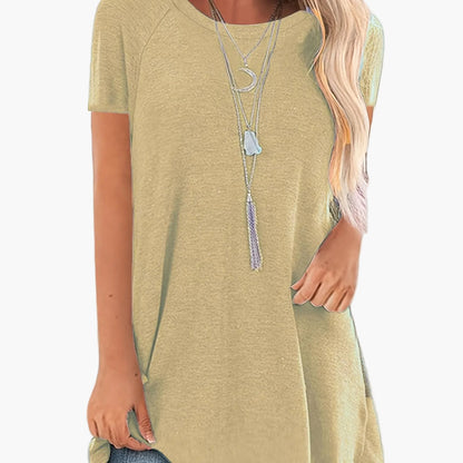 T-shirt lunga casual donna maniche corte collo tondo stile ampio per uso quotidiano