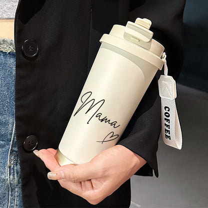Gourde isotherme élégante pour femme – Motif Mama, idéale pour café ou thé, usage quotidien et déplacements