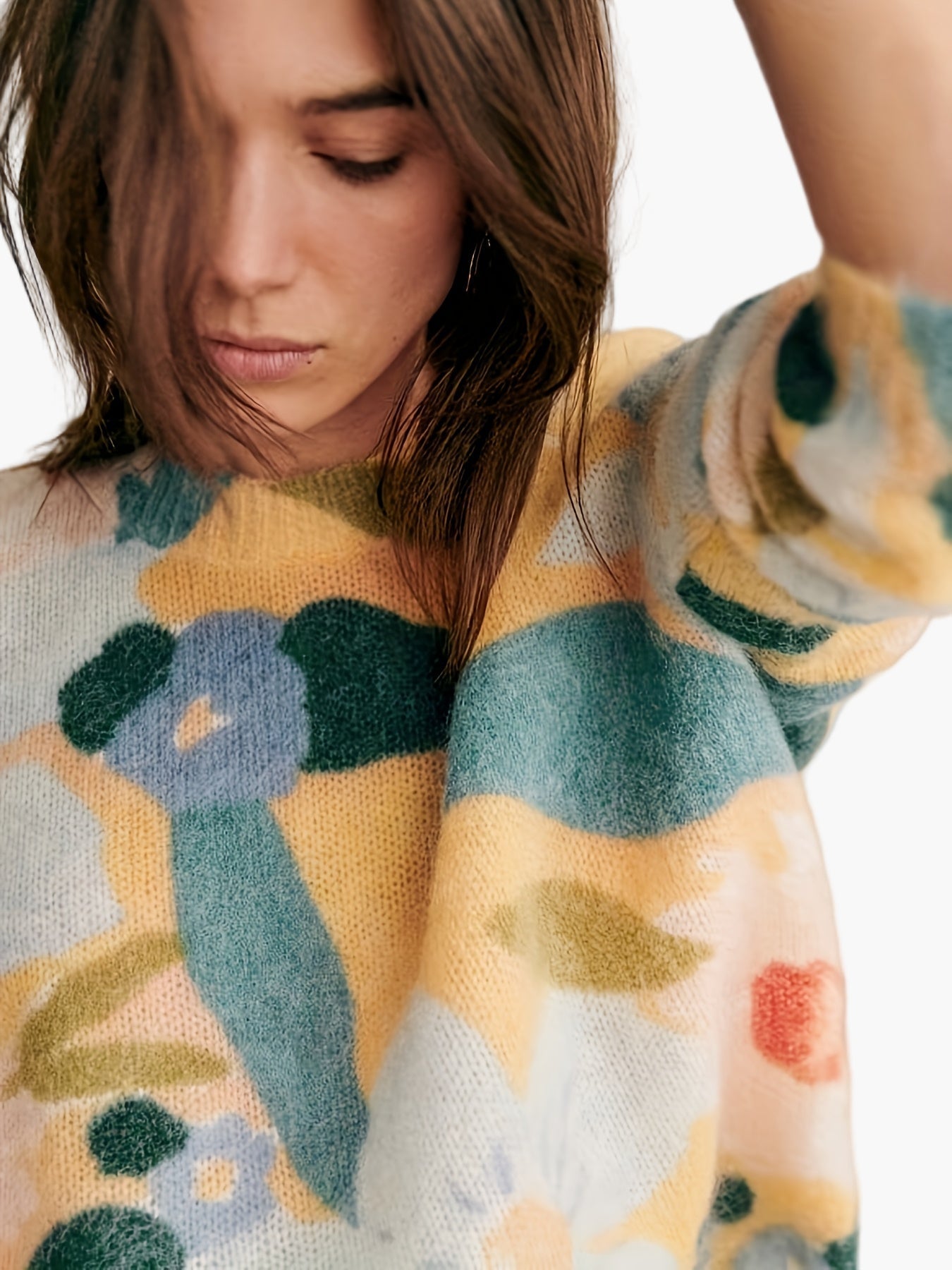 Pull femme élégant style artistique pour automne/hiver - motif floral abstrait, coupe moderne