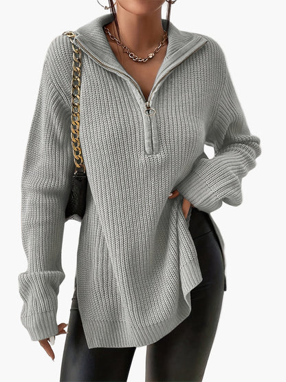 Pull femme chic à col zippé style décontracté automne hiver