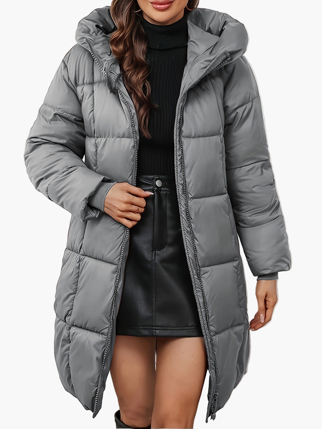 Manteau doudoune long à capuche femme, style urbain hivernal, coupe tendance