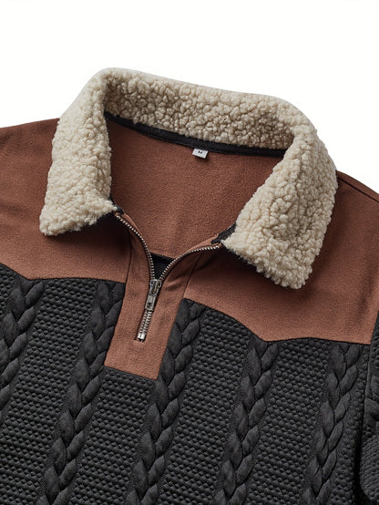 Pull à col sherpa zippé pour homme style casual urbain