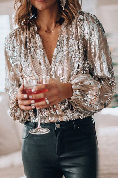 Blouse Femme Élégante à Sequins Style Vintage pour Soirée et Événement