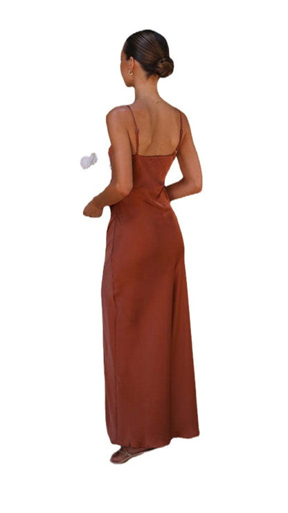 Robe longue élégante à bretelles pour femme – Style fendu chic pour occasions spéciales et été