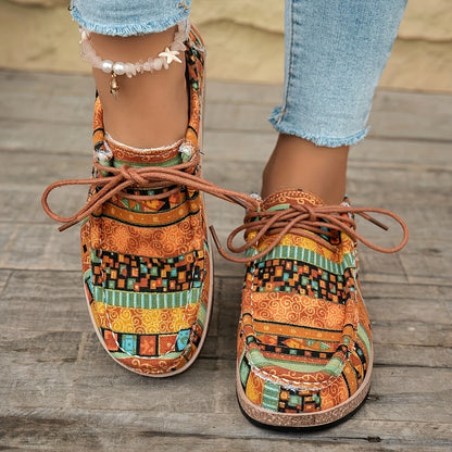 Vintage casual schoenen voor dames in mocassinstijl met etnische patronen