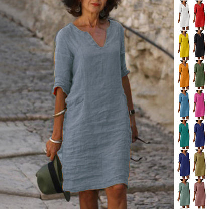 Imogen – Robe rétro en coton et lin à taille haute