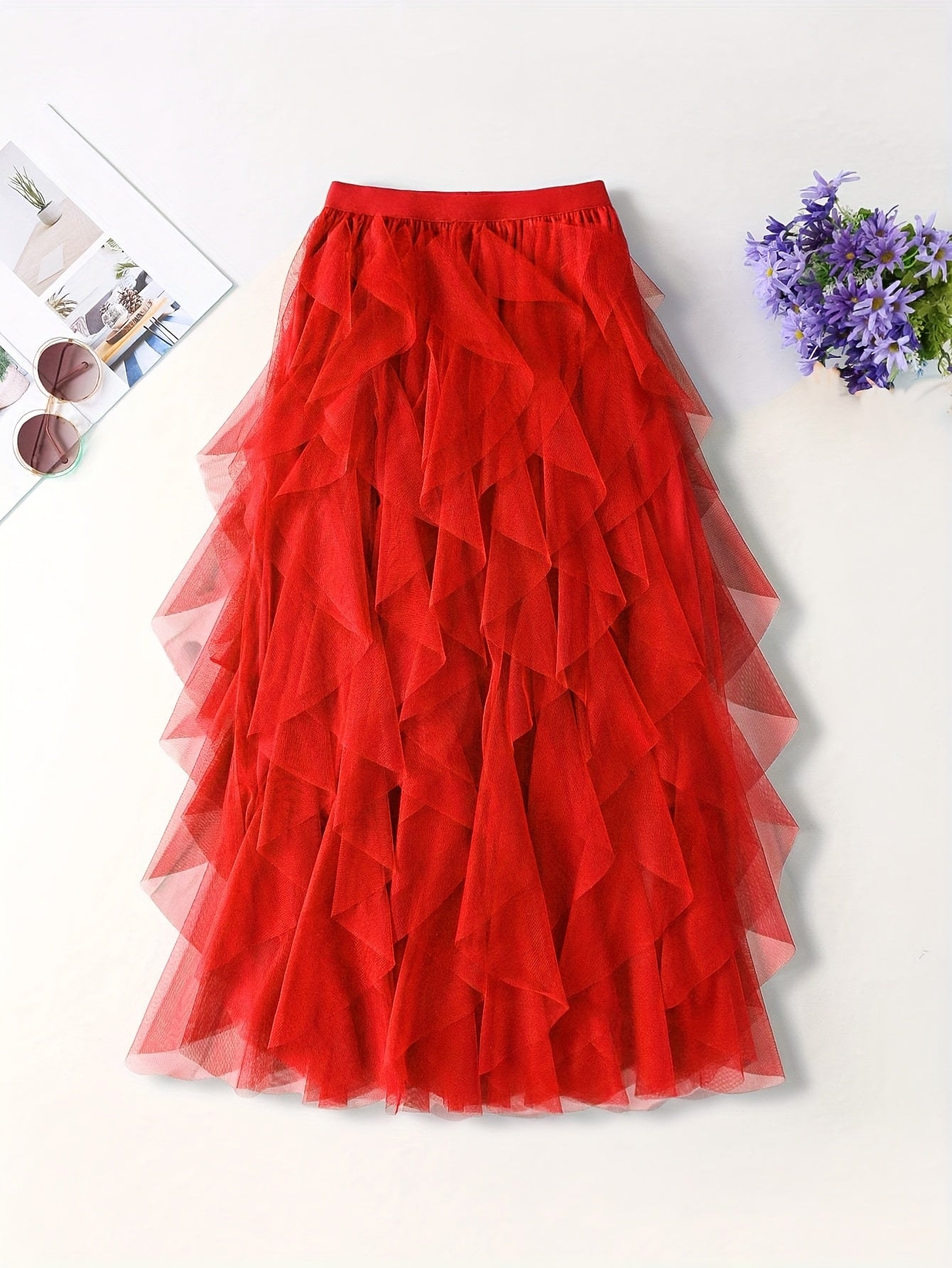 Jupe longue à volants style bohème pour femme, élégante et tendance, idéale pour occasions spéciales et looks romantiques