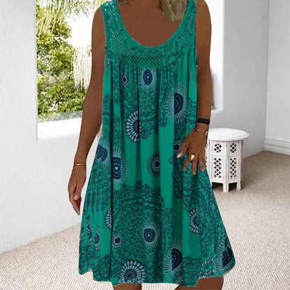 Robe D'été Sans Manches à Col O avec Imprimé