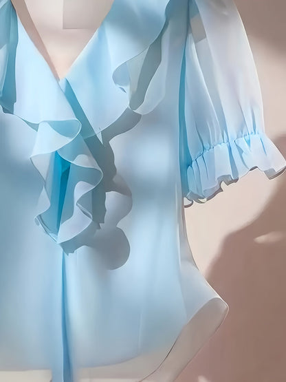 Blouse Femme Élégante à Volants Style Romantique pour Bureau et Soirée