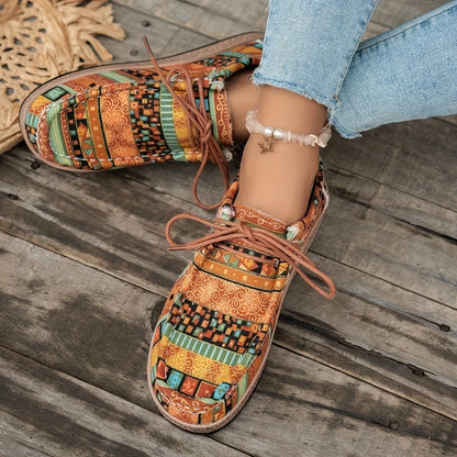 Vintage casual schoenen voor dames in mocassinstijl met etnische patronen