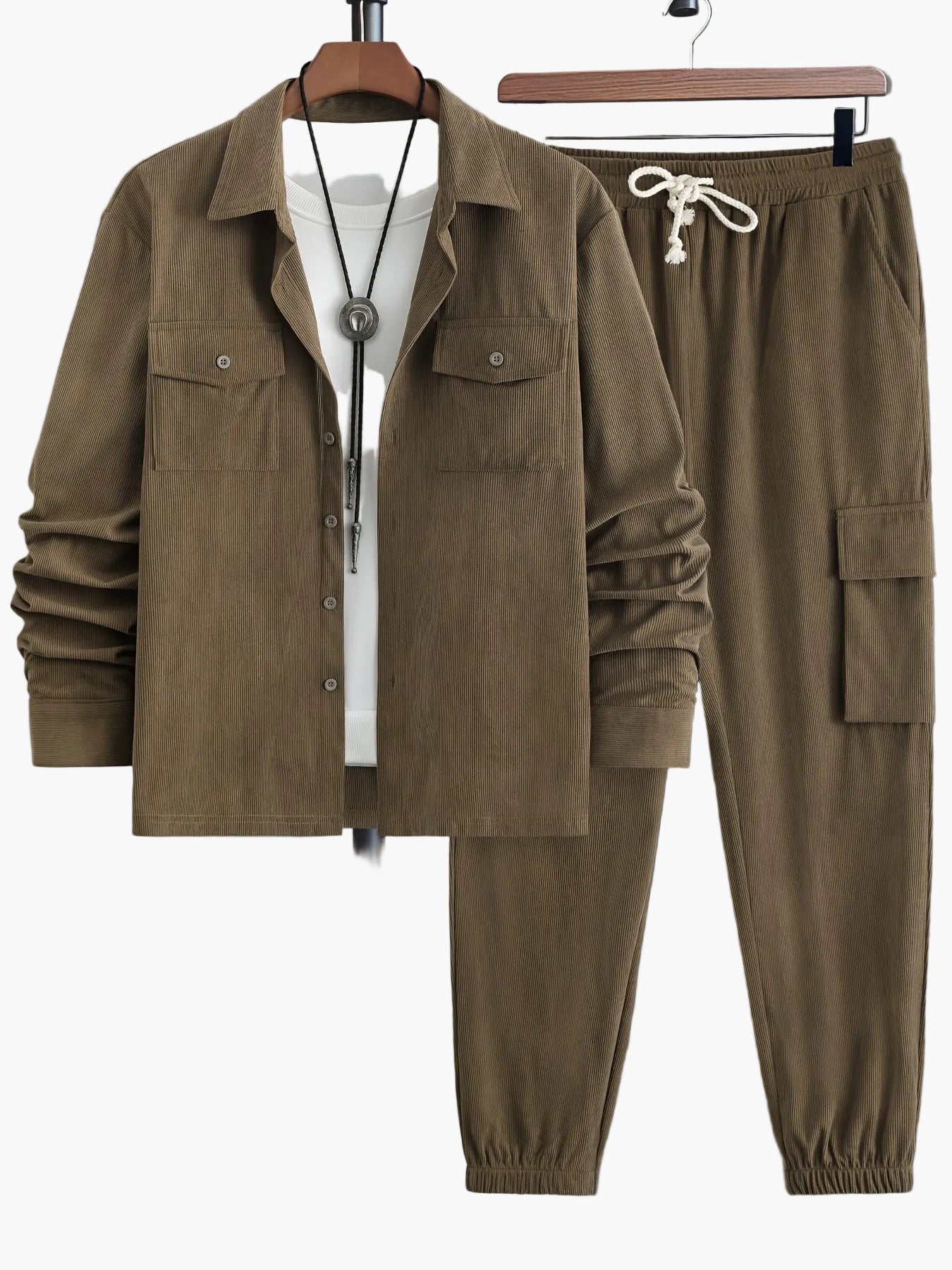 Ensemble Décontracté pour Homme – Veste Chemise et Pantalon Cargo Style Urbain