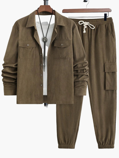 Ensemble Décontracté pour Homme – Veste Chemise et Pantalon Cargo Style Urbain