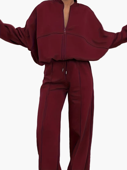 Ensemble décontracté femme deux pièces à fermeture zippée pour loisirs et détente