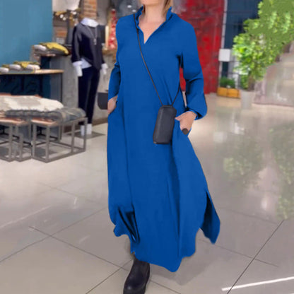 Deborah – Robe Longue Décontractée à Manches Longues et Col V