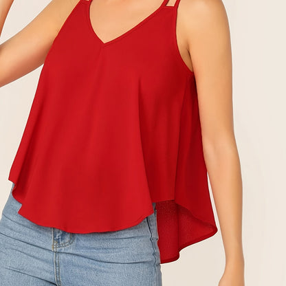 Camiseta sin mangas fluida de doble tirante para mujer, estilo casual chic