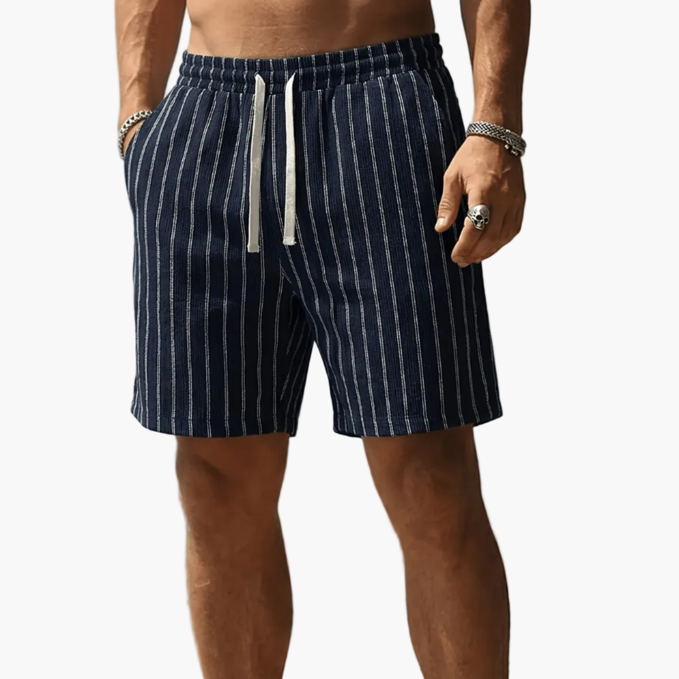 Shorts décontractés à rayures pour homme, style urbain tendance, idéals loisirs et sport