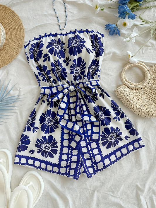 Combinaison Short Femme Style Bohème à Enfiler pour Été et Vacances