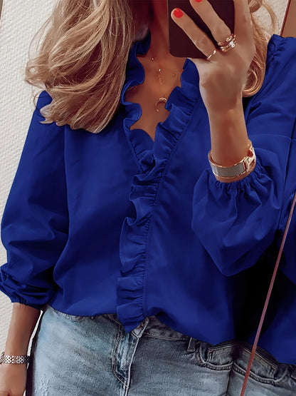 Blouse Femme Élégante à Volants Style Décontracté Chic pour le Printemps et l'Automne