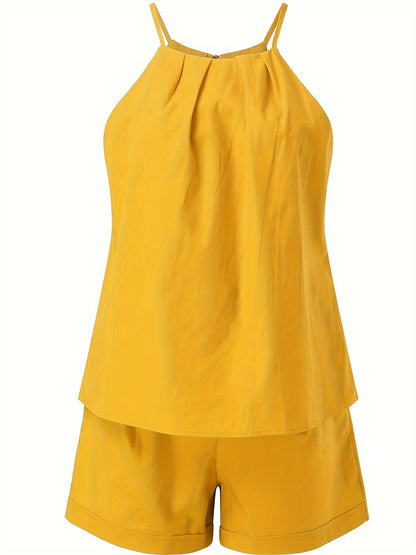 Combinaison Short Élégante Femme Sans Manches Style Printemps Été avec Ceinture