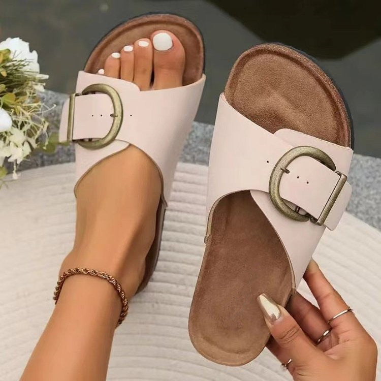 Sandales décontractées style coréen à boucle large pour femme - Mules confort pour l'été