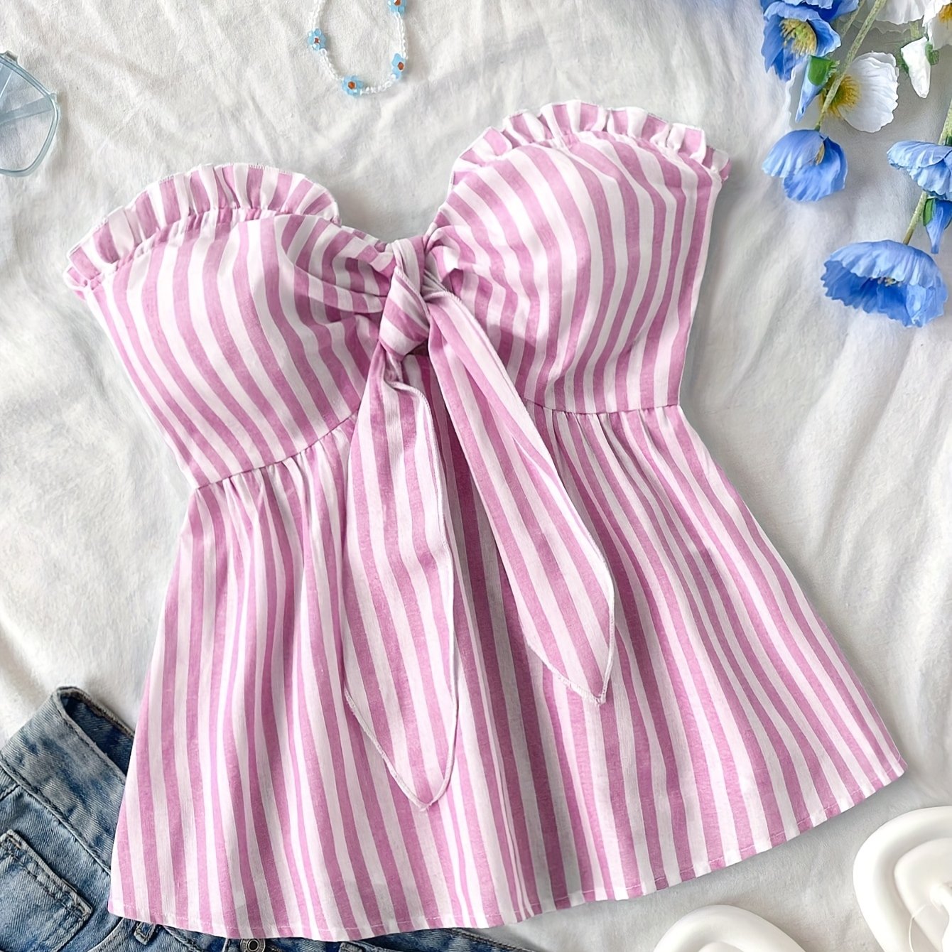 Top bustier met strepen, voorgebonden, casual stijl voor dames