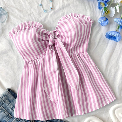 Top bustier met strepen, voorgebonden, casual stijl voor dames