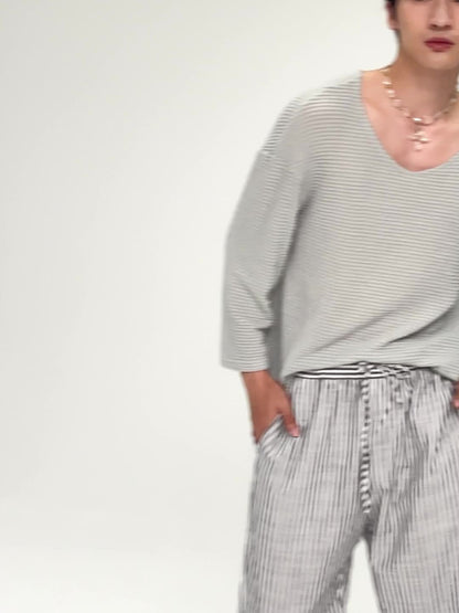 Maglione casual da uomo con scollo a V in maglia traforata, ideale per tutte le stagioni