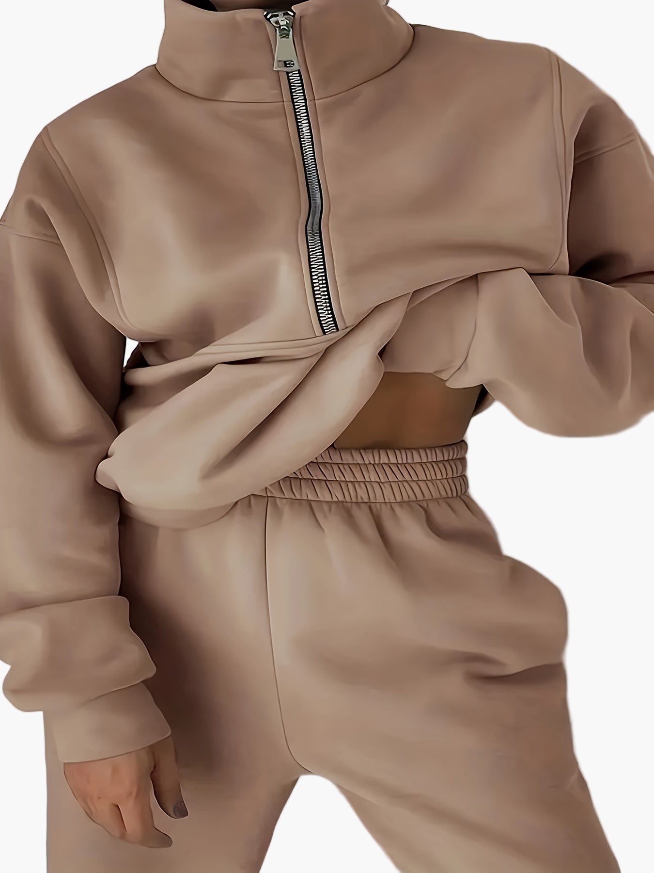 Sweat-shirt zippé à col montant pour femme, style décontracté, idéal automne/hiver