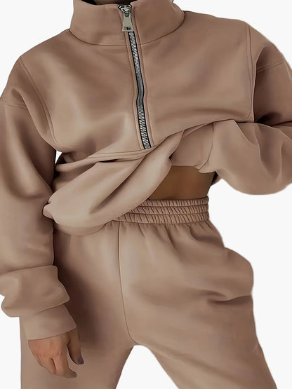 Sweat-shirt zippé à col montant pour femme, style décontracté, idéal automne/hiver