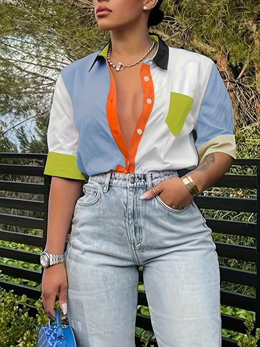 Chemise femme style moderne à boutons, coupe décontractée, idéale pour un look urbain tendance