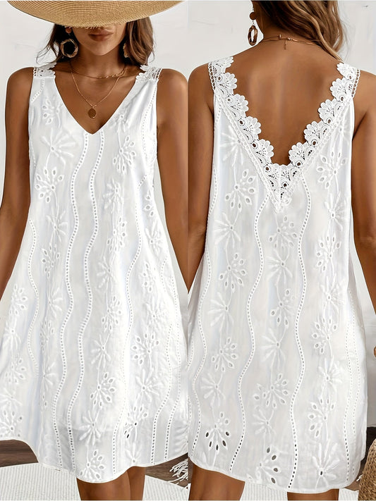 Robe d'été décontractée pour femme avec dentelle et décolleté en V, style bohème chic