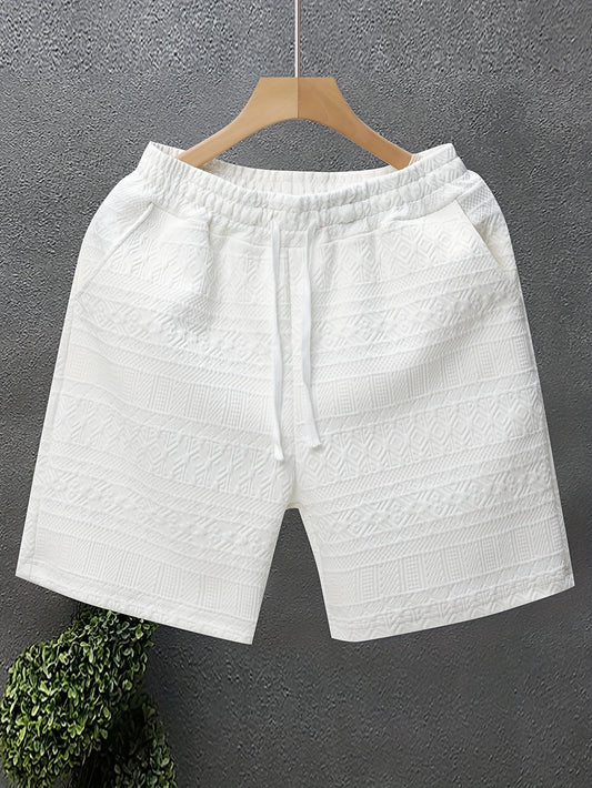 Short casual da uomo con motivo geometrico in rilievo per tempo libero e sport