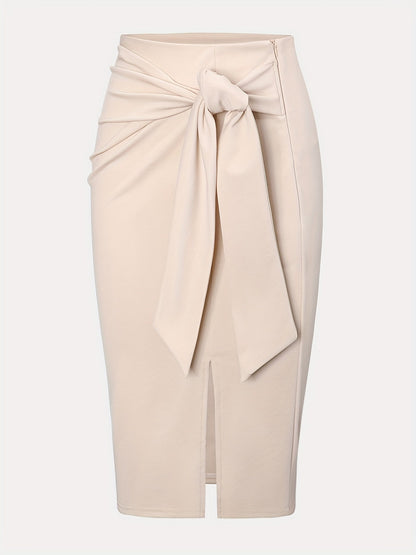 Jupe crayon élégante femme nouée à la taille, fente latérale, style bureau ou soirée