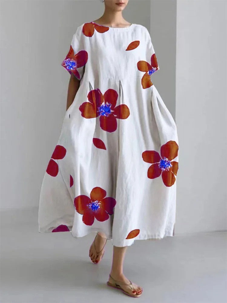 Robe longue décontractée femme style artistique bohème à motif floral – idéale été, vacances, ville
