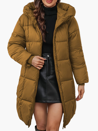 Manteau doudoune long à capuche femme, style urbain hivernal, coupe tendance