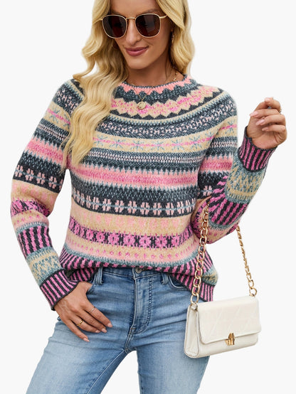 Pull d'hiver femme à motifs géométriques style nordique élégant