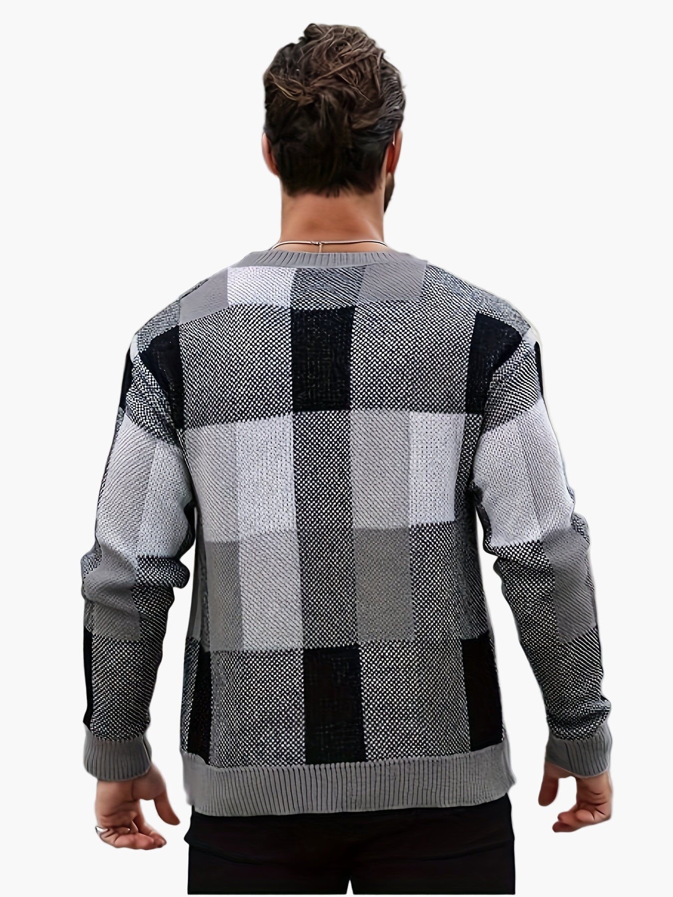Pull décontracté à carreaux homme style automne/hiver col rond
